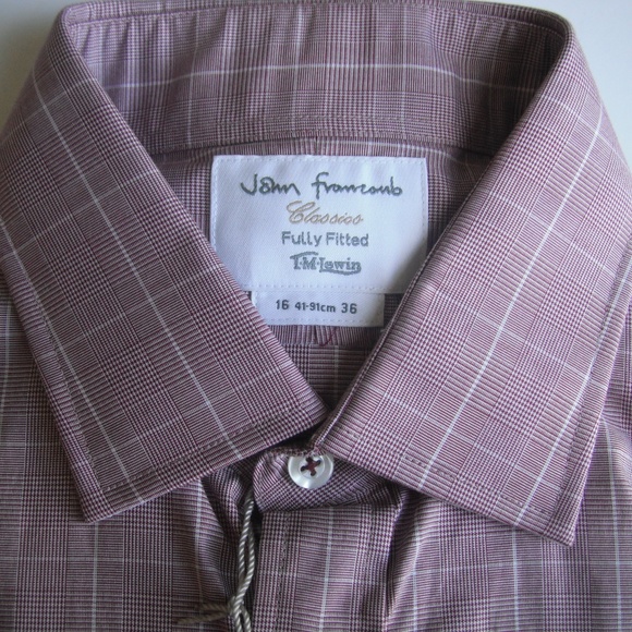 T.M.Lewin Burgandy with white Plaid Long Sleeve - Picture 6 of 7